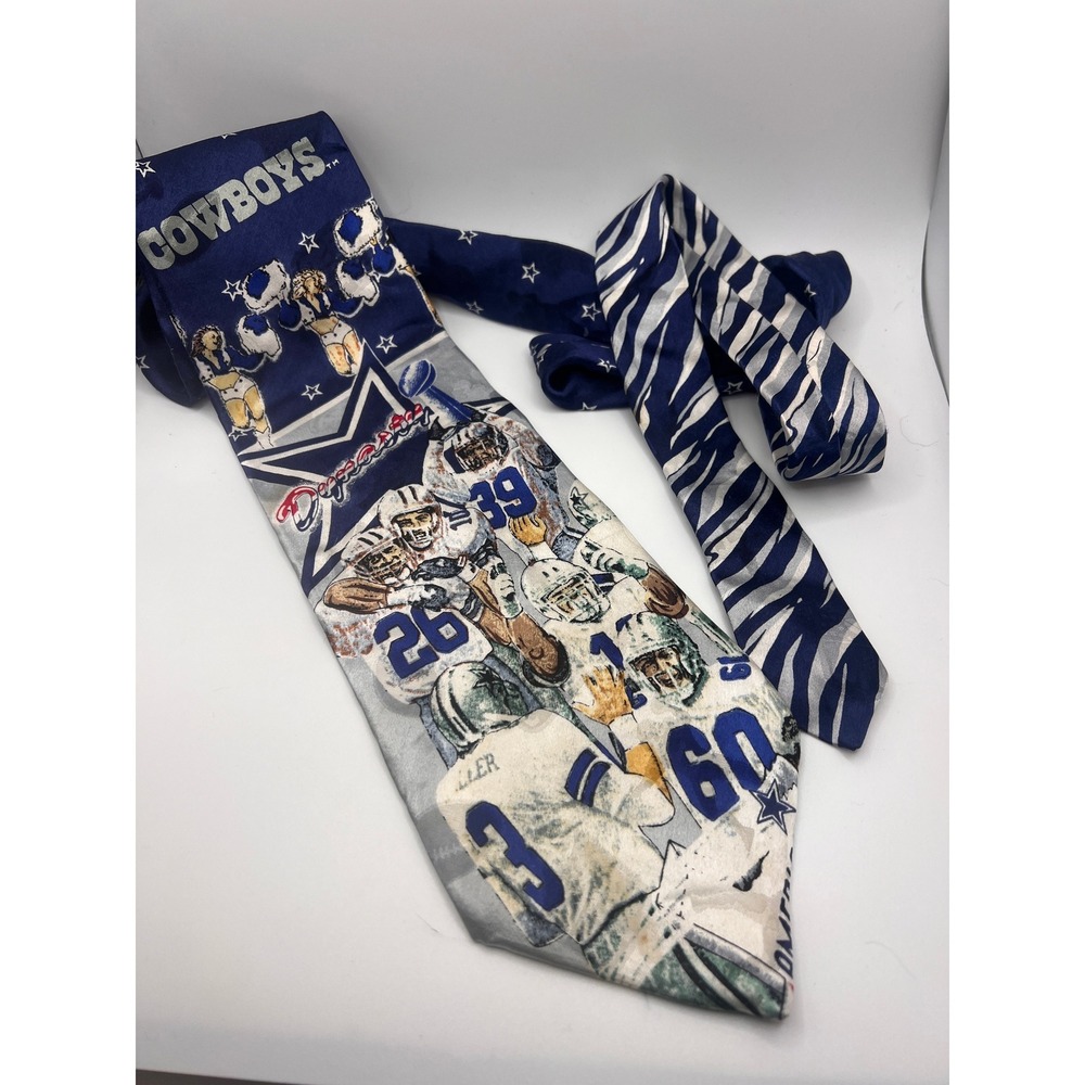 Vintage Dallas Cowboys NFL Football‎ Team Necktie Gray Blue Collectible Fan